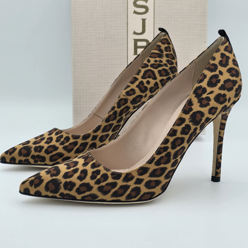 NIB SJP Sarah Jessica Parker Fawn Leopard Satin High-Heel Pumps, Italy35.5/US5.5 - Picture 5 of 16